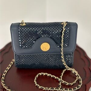 Whiting and Davis Elegant Navy and Gold Chain Bag